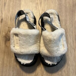 UGG Black and Cream Cozy Platform Slippers